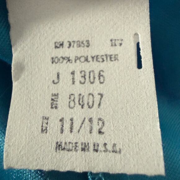 AVON Vintage Teal Turquoise Blue Satin Ruched V-Neck Midi Dress Size 8 - Picture 5 of 5